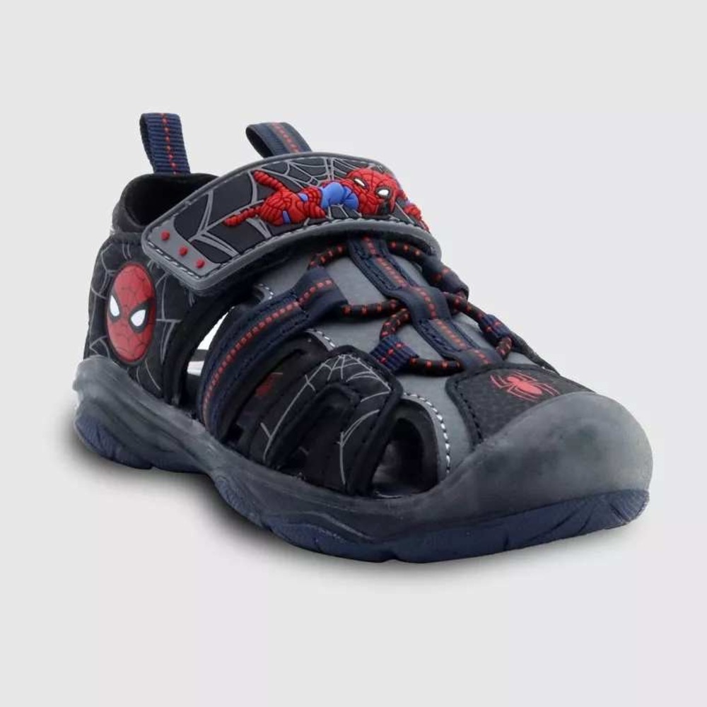 Toddler Boy Spider-Man Camp Sandals Black Gray Size 12 New With Tags